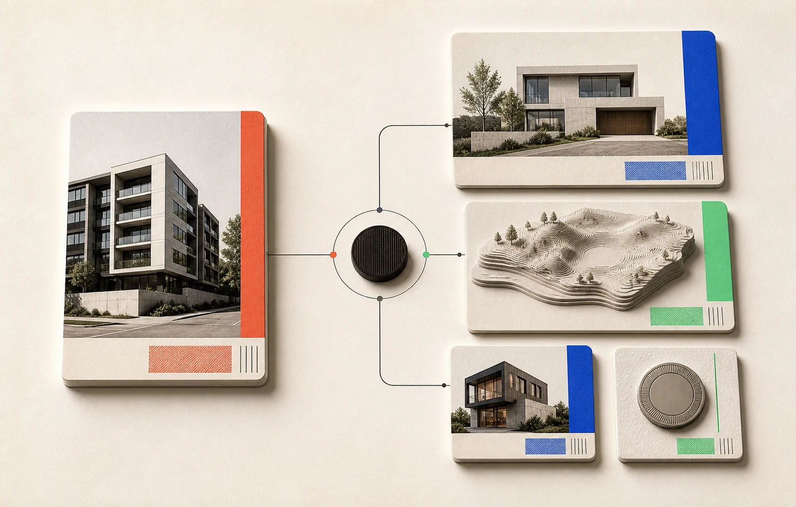 An apartment presented alongside possible house, land, and mixed asset offers